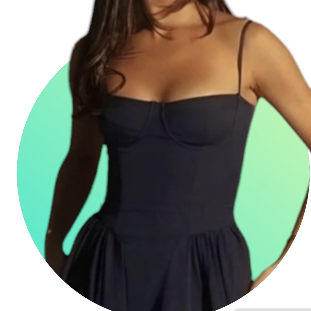 Drop Waist Black Bustier Midi Dress with Pockets 2XL NEW - Picture 5 of 8
